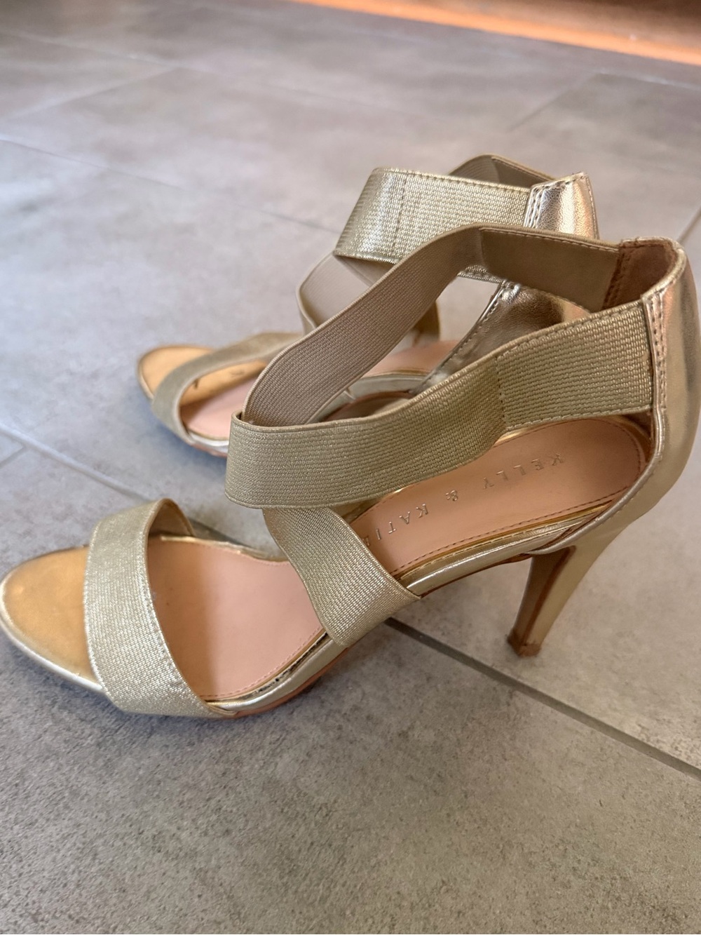 Gold Strappy High Heel Sandals - Kelly & Katie Larinia